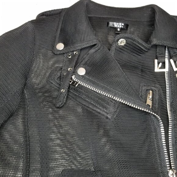 Luxe Moda mesh moto style jacket black size S small 3/4 sleeve zippers summer T - Picture 4 of 9